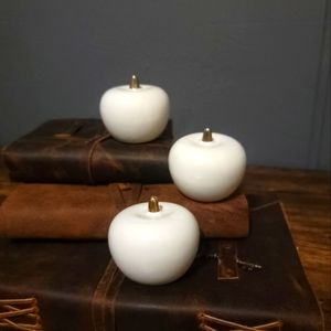 3 White and Gold Glass Apples